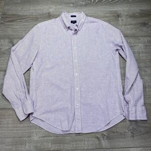 J Crew Shirt Mens Large Purple White Striped Button Down Slim Fit Cotton Linen